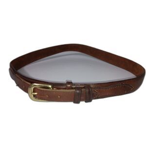 Men's Genuine Brown Leather Belt Brass Buckle - Length 38 Inches